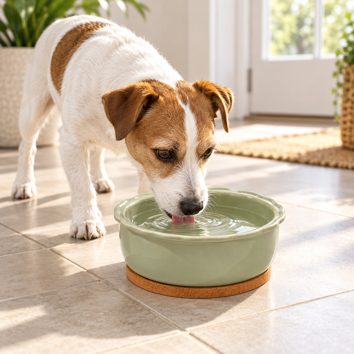 🌿 Ceramic Pet Water Bowl | Sage Green Drinking Bowl | Elegant & Practical Pet Essential