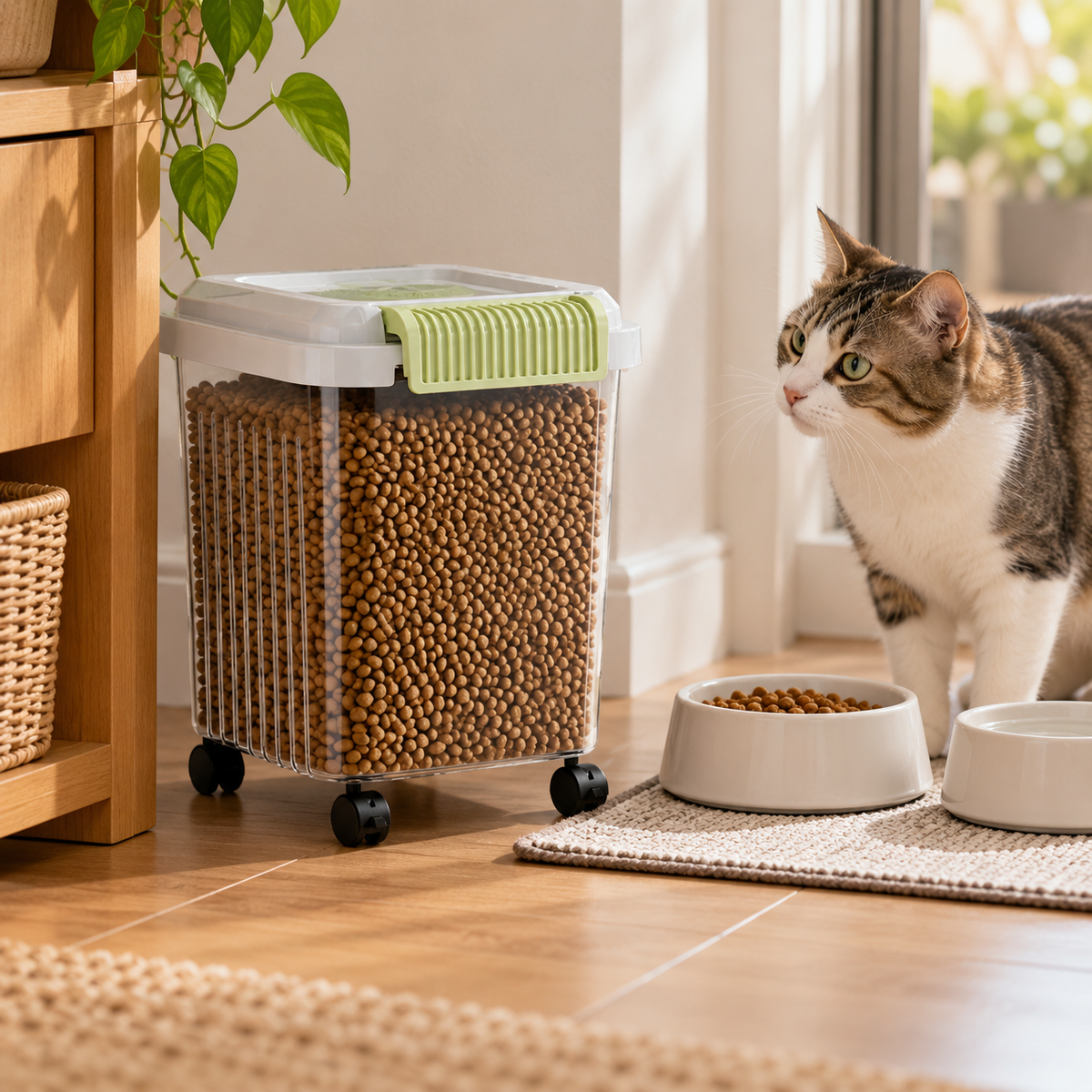 πΎ Pet Food Storage Container | Clear Rolling Bin | Secure-Lid Kibble Organizer