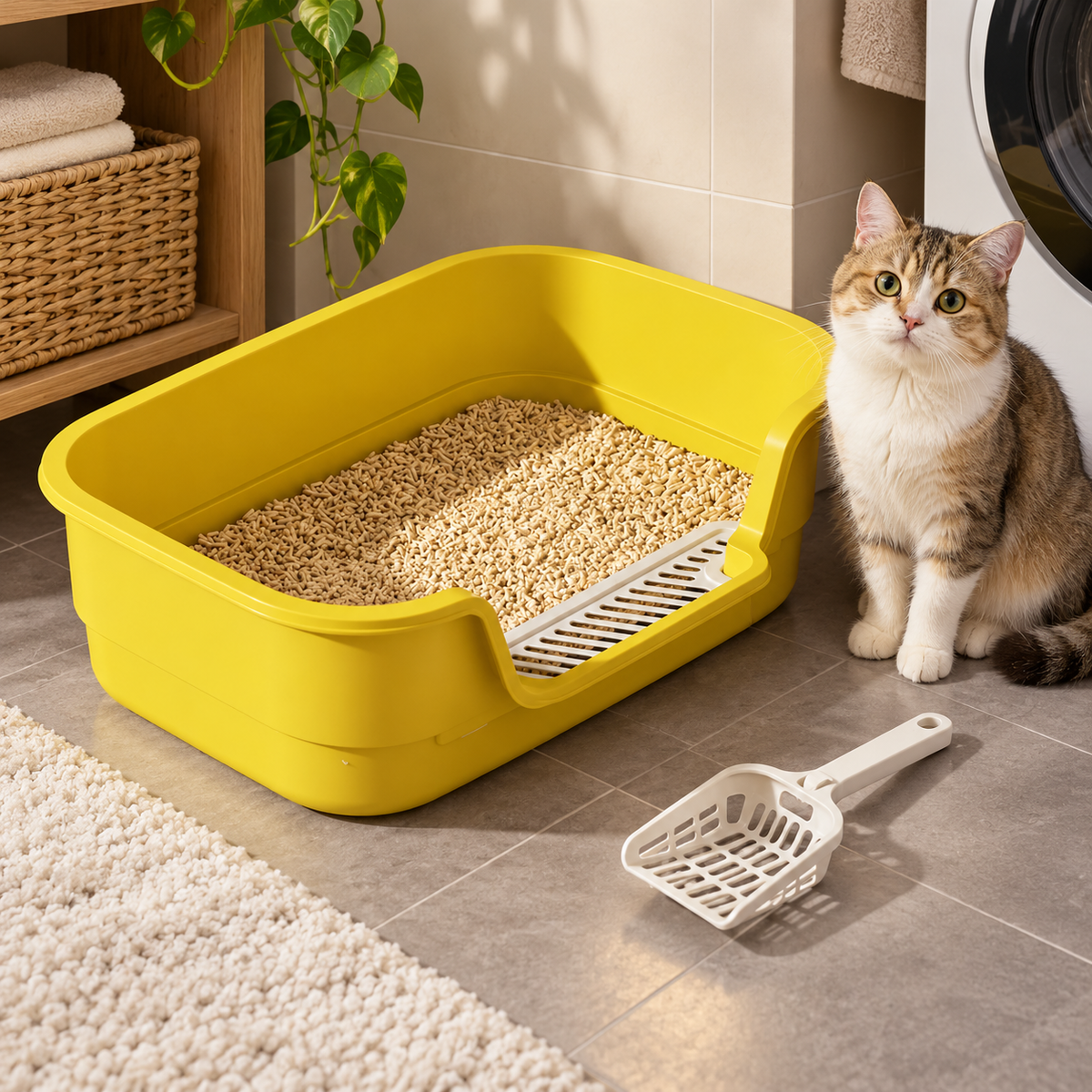 π± Open-Top Cat Litter Box | High-Sided Design | Low-Entry Access | Easy-Clean Pet Toilet