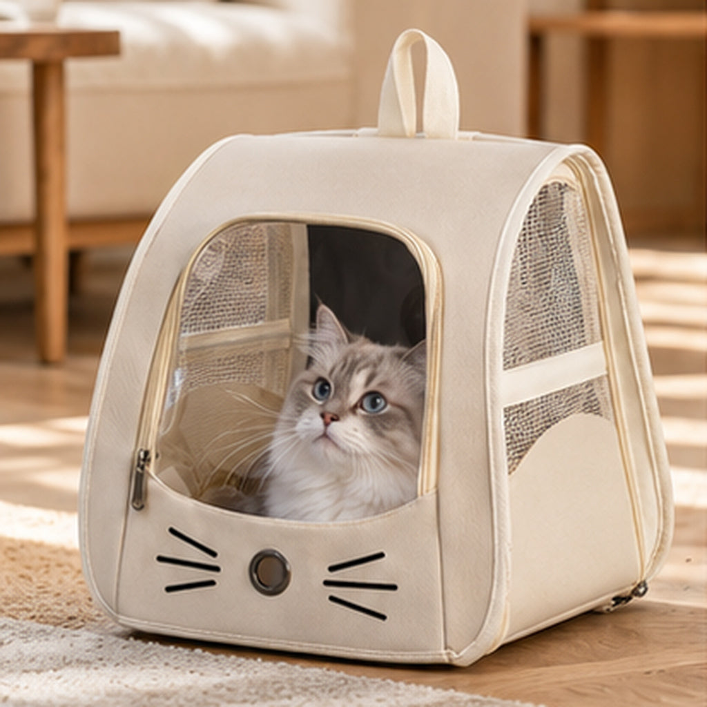 🤍 Cat Carrier Backpack | Cute Cat Face Design | Breathable Pet Travel Backpack for Cats &amp; Small Dogs