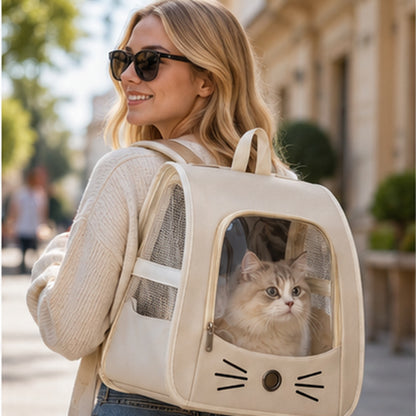 🤍 Cat Carrier Backpack | Cute Cat Face Design | Breathable Pet Travel Backpack for Cats &amp; Small Dogs