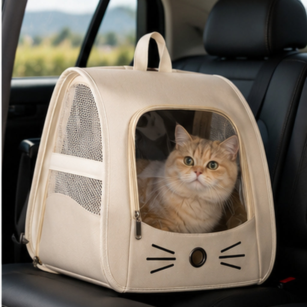 🤍 Cat Carrier Backpack | Cute Cat Face Design | Breathable Pet Travel Backpack for Cats &amp; Small Dogs