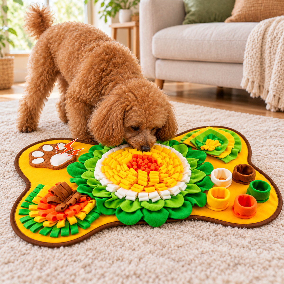 🌻 Interactive Dog Snuffle Mat | Soft Fleece Puzzle | Nosework Training & Treat-Finding Toy