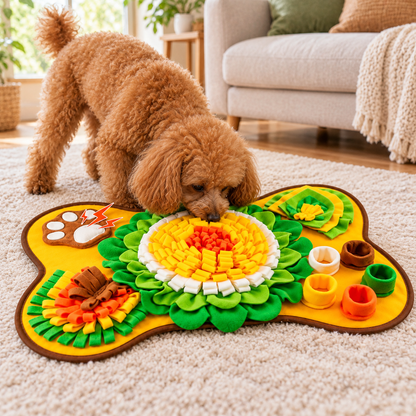 🌻 Interactive Dog Snuffle Mat | Soft Fleece Puzzle | Nosework Training & Treat-Finding Toy