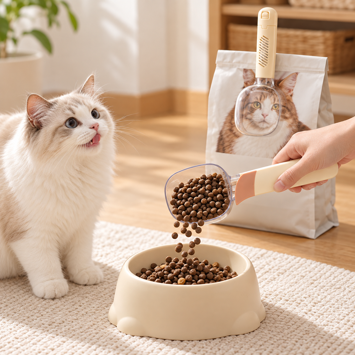 ✨ Pet Food Measuring Scoop | Clear Cup & Bag Sealing Clip | Easy Feeding Essential