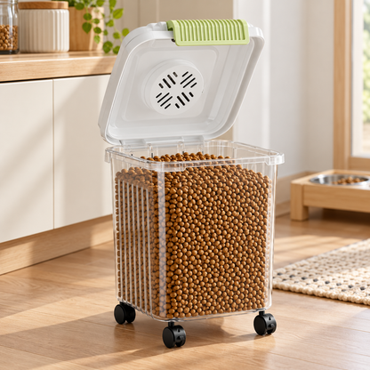 🐾 Pet Food Storage Container | Clear Rolling Bin | Secure-Lid Kibble Organizer