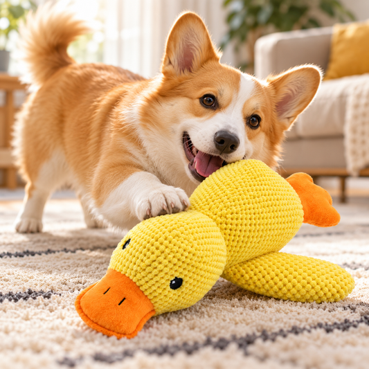 🦆 Cute Duck Plush Dog Toy | Soft Textured Fabric | Cuddly Pet Playtime Companion