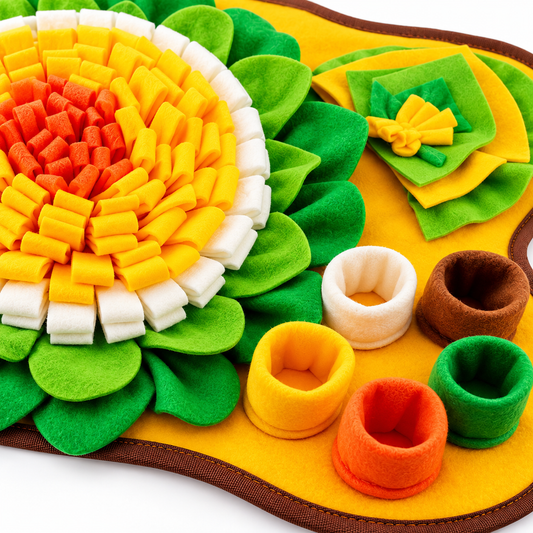 🌻 Interactive Dog Snuffle Mat | Soft Fleece Puzzle | Nosework Training & Treat-Finding Toy