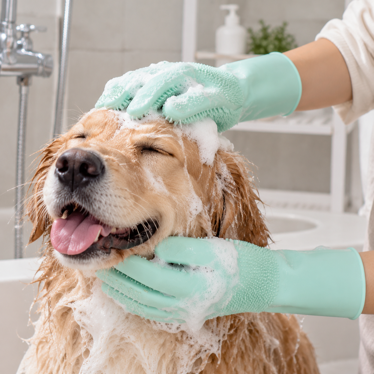 🐾 Silicone Pet Bathing Gloves | Soft Grooming Brush Gloves | Gentle Pet Cleaning &amp; Massage