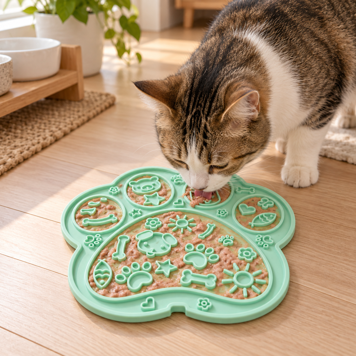🐾 Pet Lick Mat | Paw-Shaped Slow Feeder | Interactive Treat Pad