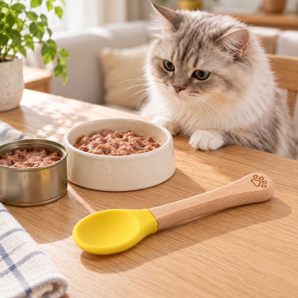 💛Pet Food Spoon | Silicone Spoon with Wooden Handle