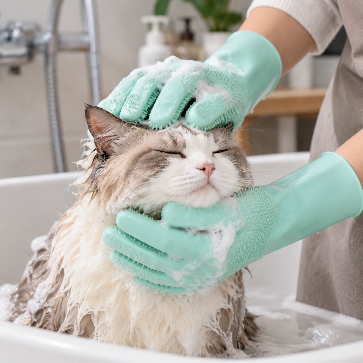 🐾 Silicone Pet Bathing Gloves | Soft Grooming Brush Gloves | Gentle Pet Cleaning &amp; Massage