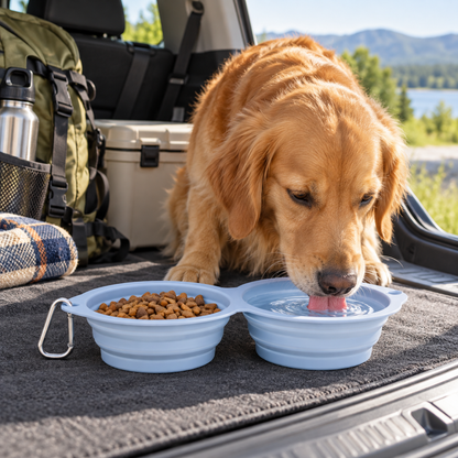 🐾 Portable Collapsible Double Pet Bowls | Foldable Travel Food & Water Bowls | Lightweight & Convenient