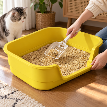 🐱 Open-Top Cat Litter Box | High-Sided Design | Low-Entry Access | Easy-Clean Pet Toilet