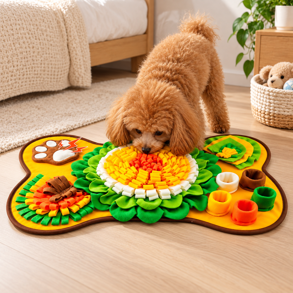 🌻 Interactive Dog Snuffle Mat | Soft Fleece Puzzle | Nosework Training & Treat-Finding Toy