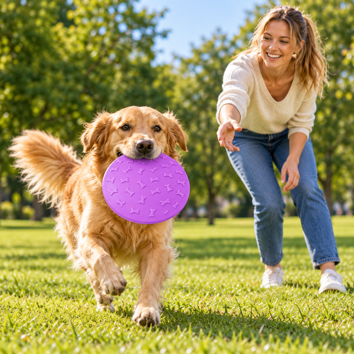 🥏 Interactive Dog Flying Disc | Bone-Textured Design | Outdoor Fetch & Play Toy