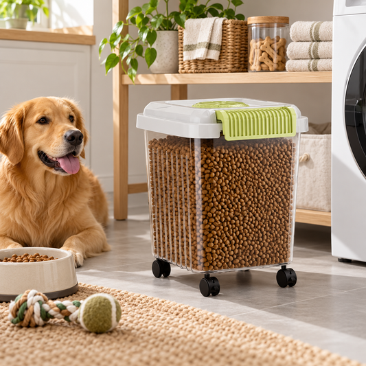 🐾 Pet Food Storage Container | Clear Rolling Bin | Secure-Lid Kibble Organizer