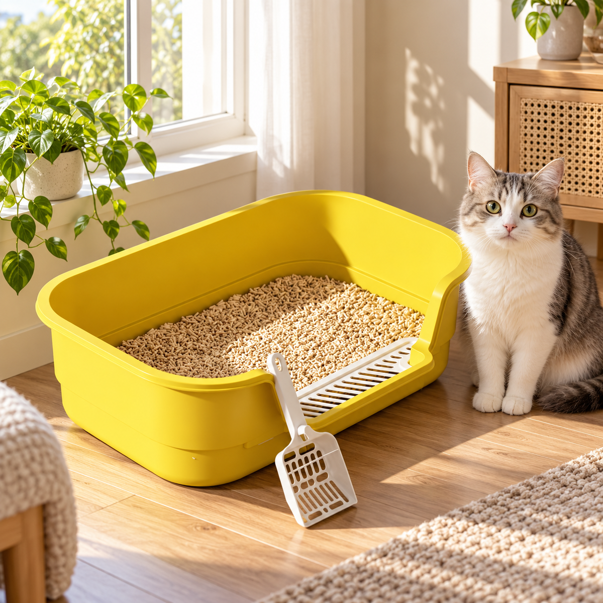 🐱 Open-Top Cat Litter Box | High-Sided Design | Low-Entry Access | Easy-Clean Pet Toilet