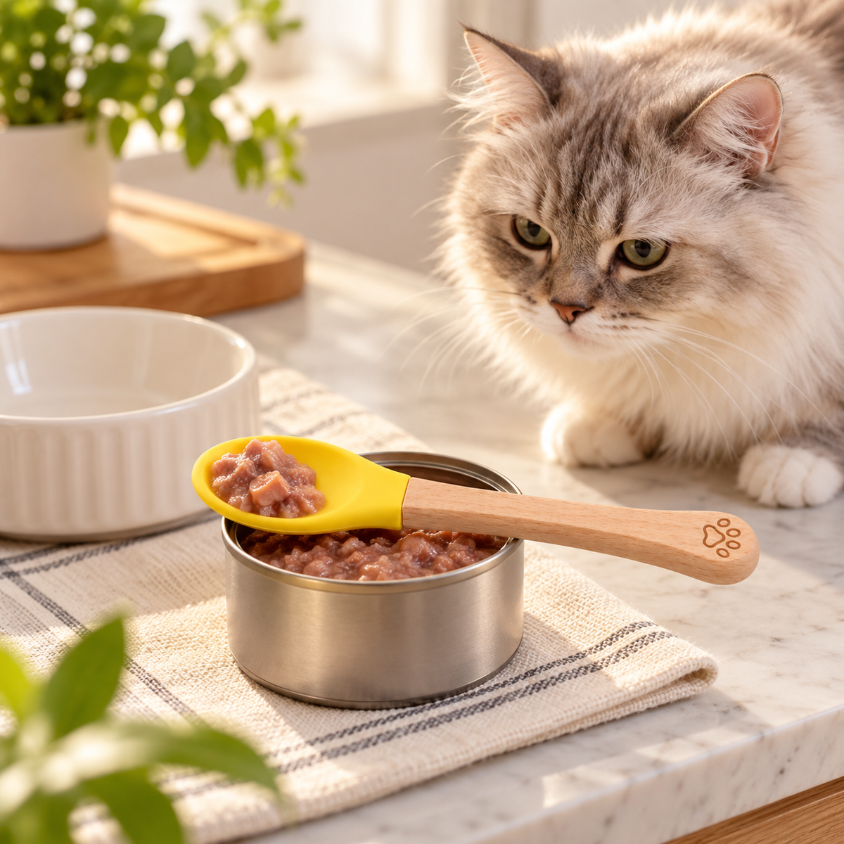 💛Pet Food Spoon | Silicone Spoon with Wooden Handle