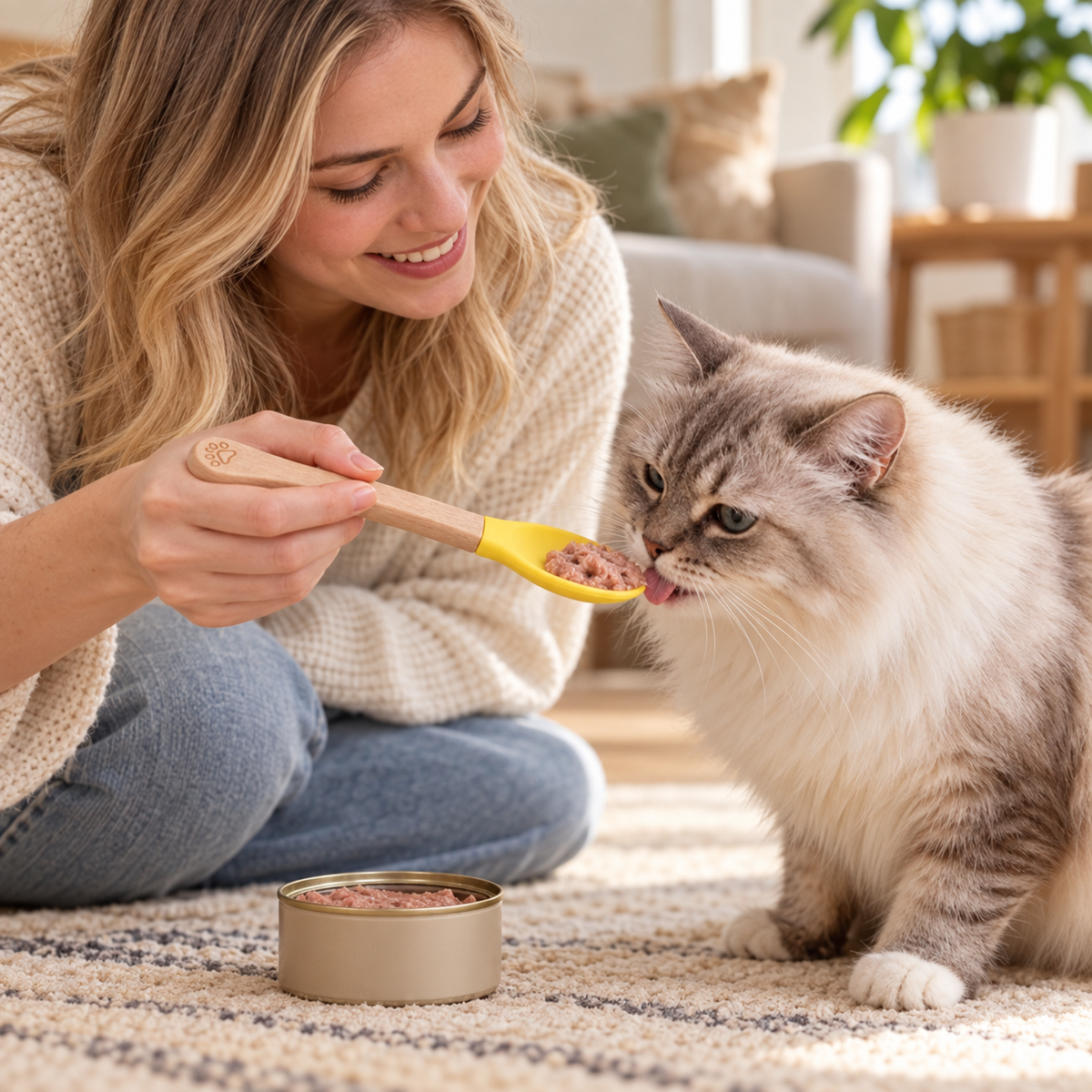 💛Pet Food Spoon | Silicone Spoon with Wooden Handle