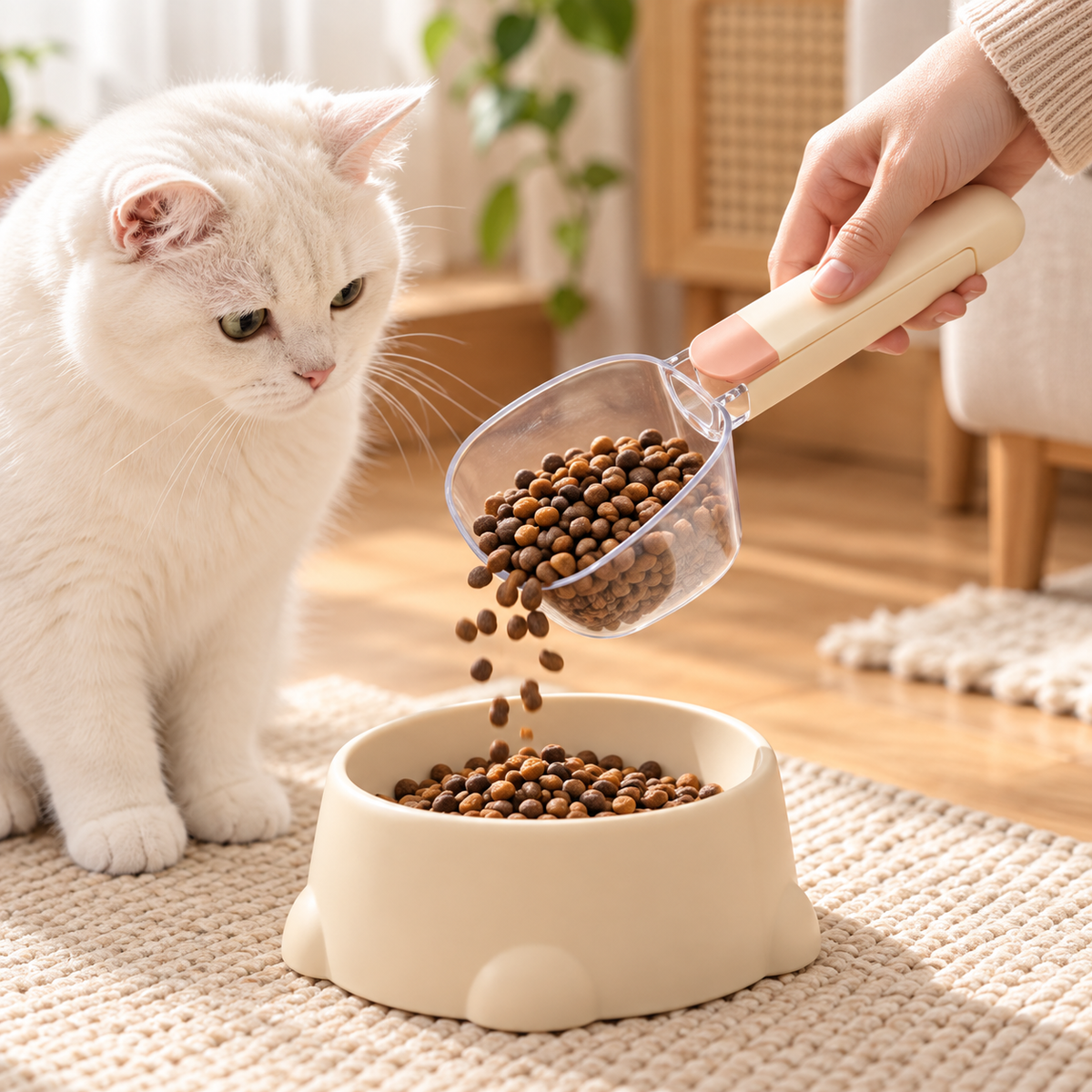 ✨ Pet Food Measuring Scoop | Clear Cup & Bag Sealing Clip | Easy Feeding Essential