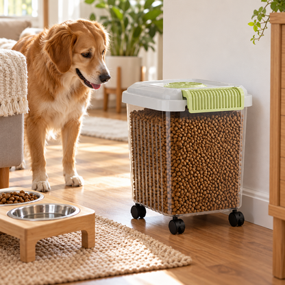 🐾 Pet Food Storage Container | Clear Rolling Bin | Secure-Lid Kibble Organizer