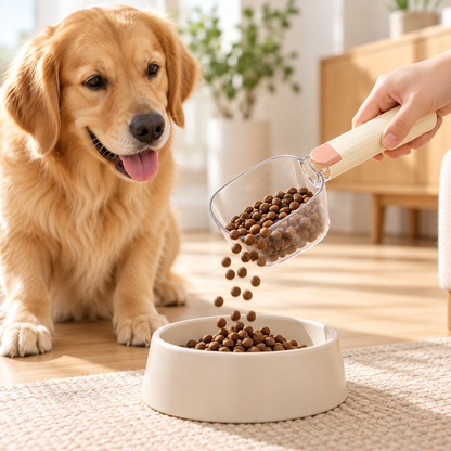 ✨ Pet Food Measuring Scoop | Clear Cup & Bag Sealing Clip | Easy Feeding Essential