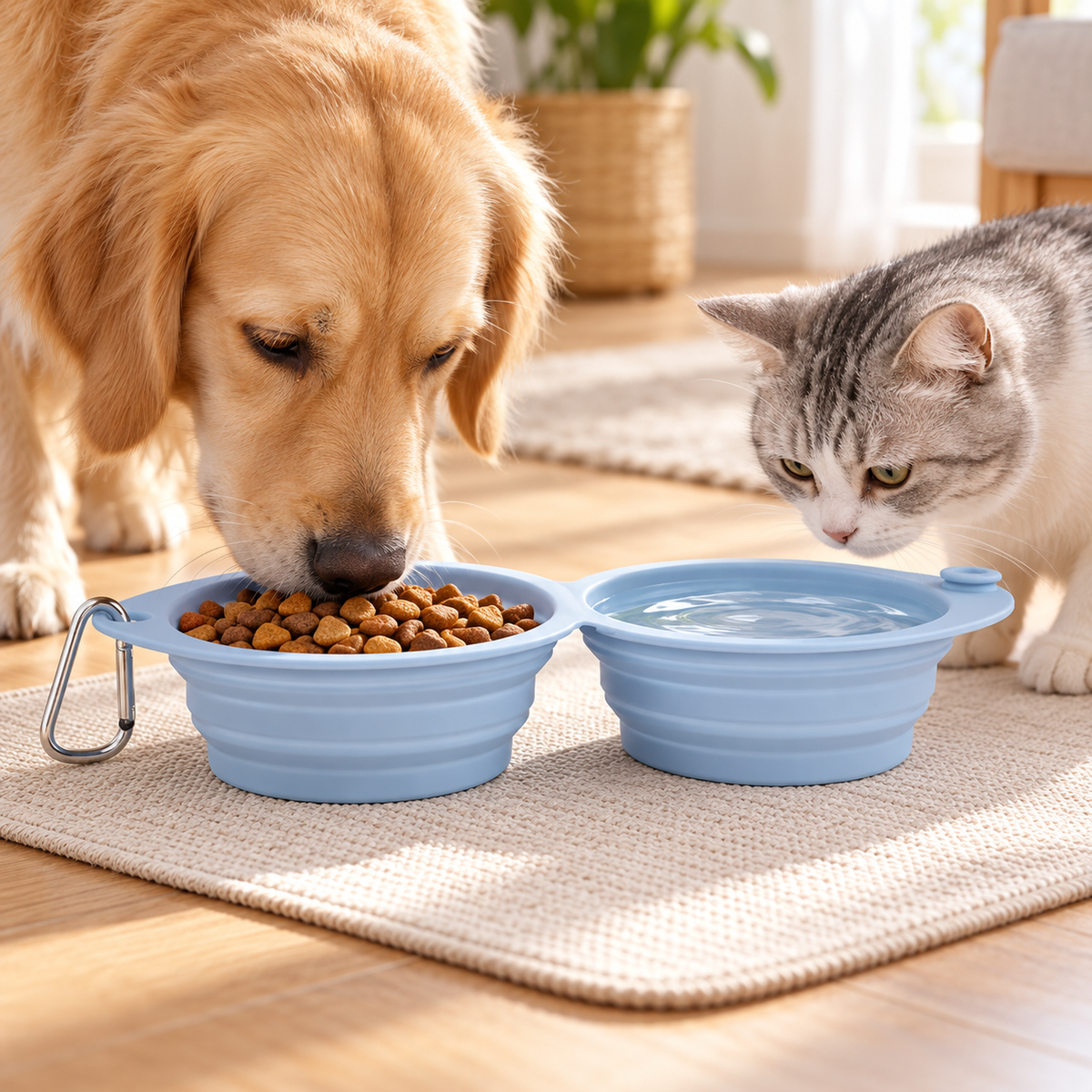 🐾 Portable Collapsible Double Pet Bowls | Foldable Travel Food & Water Bowls | Lightweight & Convenient