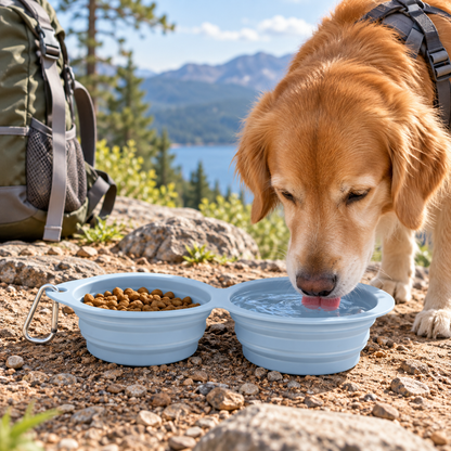 🐾 Portable Collapsible Double Pet Bowls | Foldable Travel Food & Water Bowls | Lightweight & Convenient