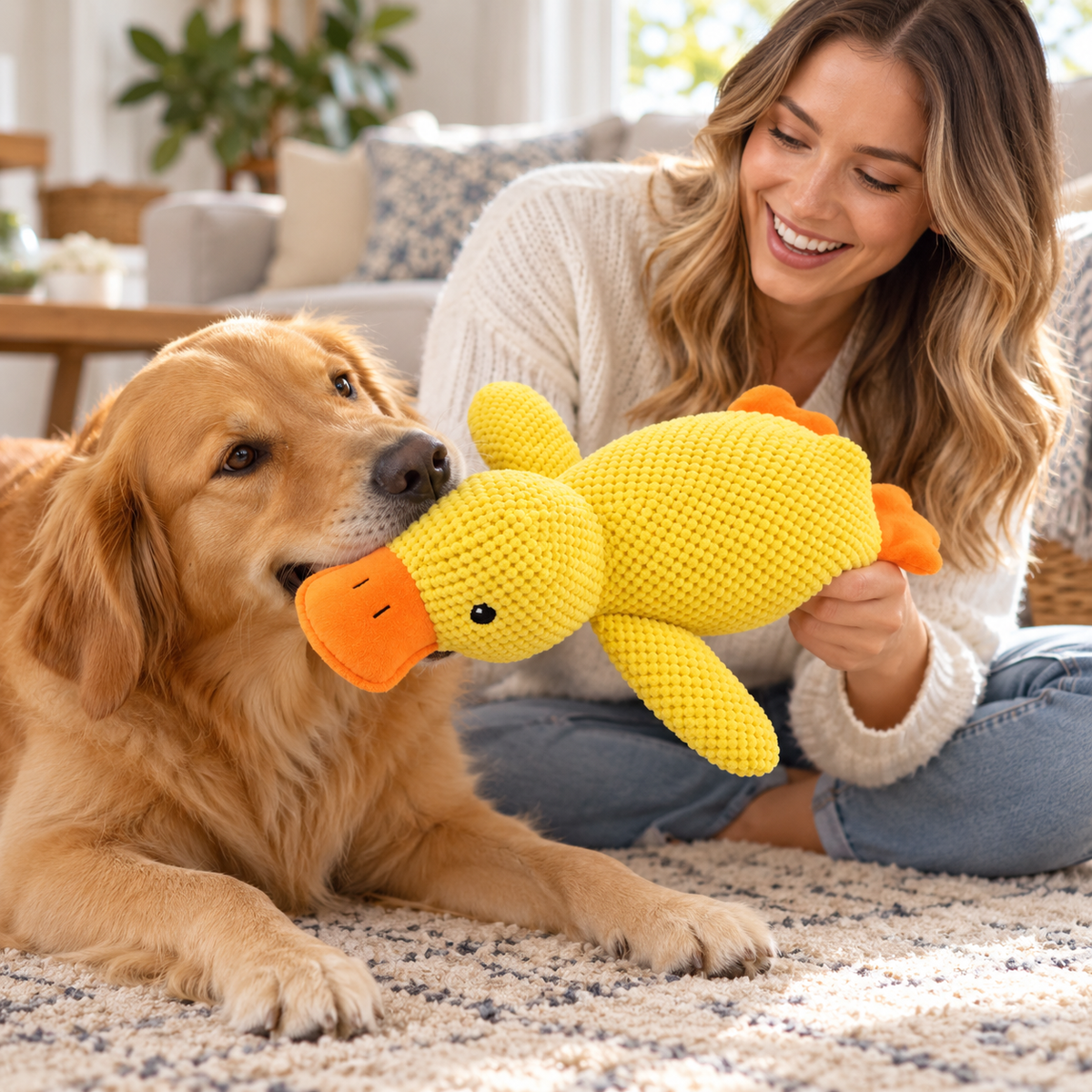 🦆 Cute Duck Plush Dog Toy | Soft Textured Fabric | Cuddly Pet Playtime Companion