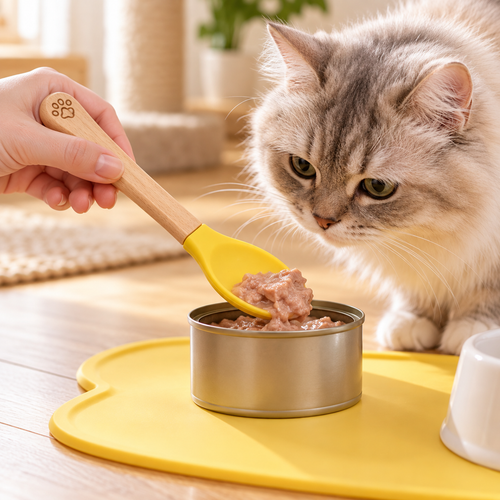 💛Pet Food Spoon | Silicone Spoon with Wooden Handle