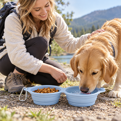 🐾 Portable Collapsible Double Pet Bowls | Foldable Travel Food & Water Bowls | Lightweight & Convenient