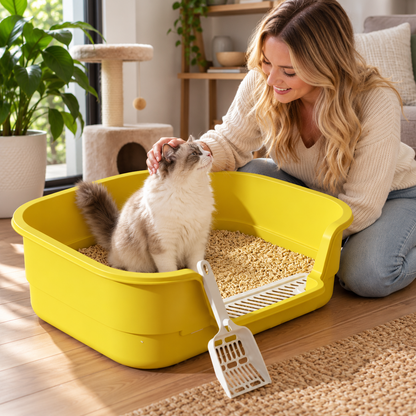 🐱 Open-Top Cat Litter Box | High-Sided Design | Low-Entry Access | Easy-Clean Pet Toilet