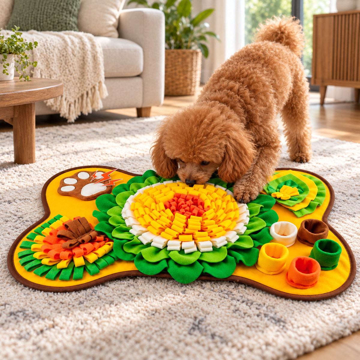 🌻 Interactive Dog Snuffle Mat | Soft Fleece Puzzle | Nosework Training & Treat-Finding Toy