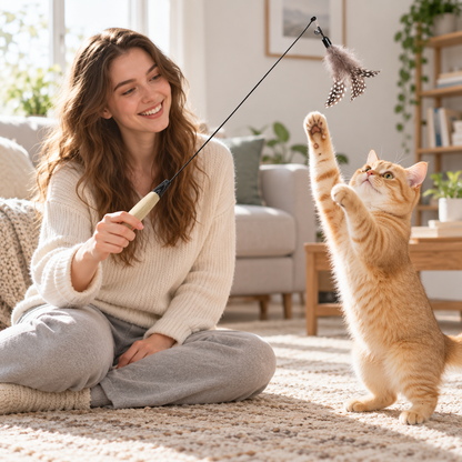 🐱 Feather Cat Teaser Wand | Interactive Cat Toy | Fun &amp; Engaging Playtime