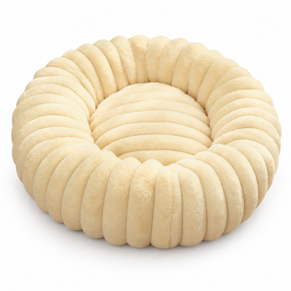🐾 Plush Donut Pet Bed | Cream Fluffy Cat Bed | Cozy &amp; Comfortable Pet Nest