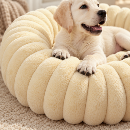 🐾 Plush Donut Pet Bed | Cream Fluffy Cat Bed | Cozy &amp; Comfortable Pet Nest