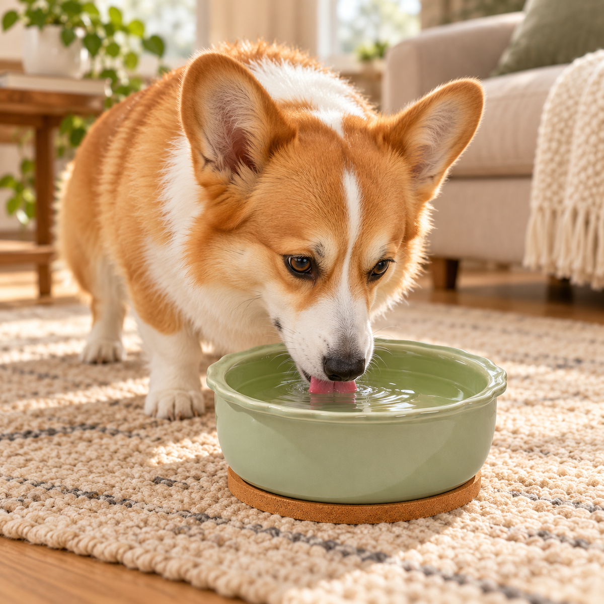🌿 Ceramic Pet Water Bowl | Sage Green Drinking Bowl | Elegant &amp; Practical Pet Essential