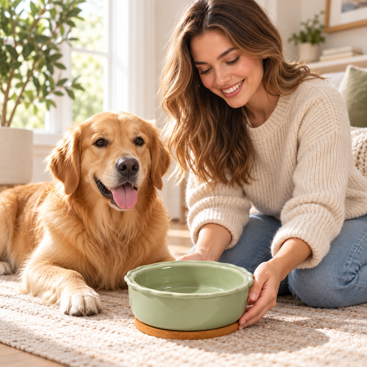 🌿 Ceramic Pet Water Bowl | Sage Green Drinking Bowl | Elegant &amp; Practical Pet Essential