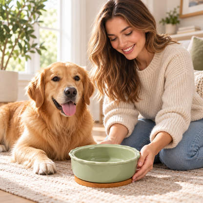 🌿 Ceramic Pet Water Bowl | Sage Green Drinking Bowl | Elegant &amp; Practical Pet Essential