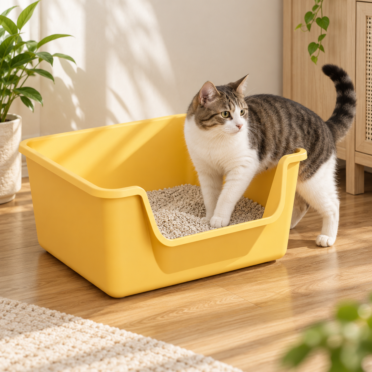 🐱 Open-Top Cat Litter Box | High-Sided Design | Easy-Access Cat Toilet Tray