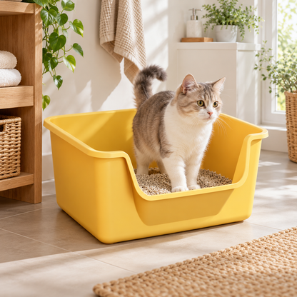 🐱 Open-Top Cat Litter Box | High-Sided Design | Easy-Access Cat Toilet Tray