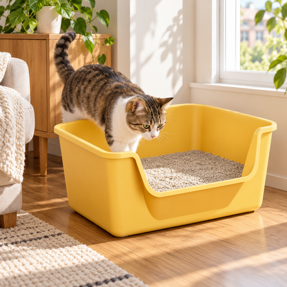 🐱 Open-Top Cat Litter Box | High-Sided Design | Easy-Access Cat Toilet Tray