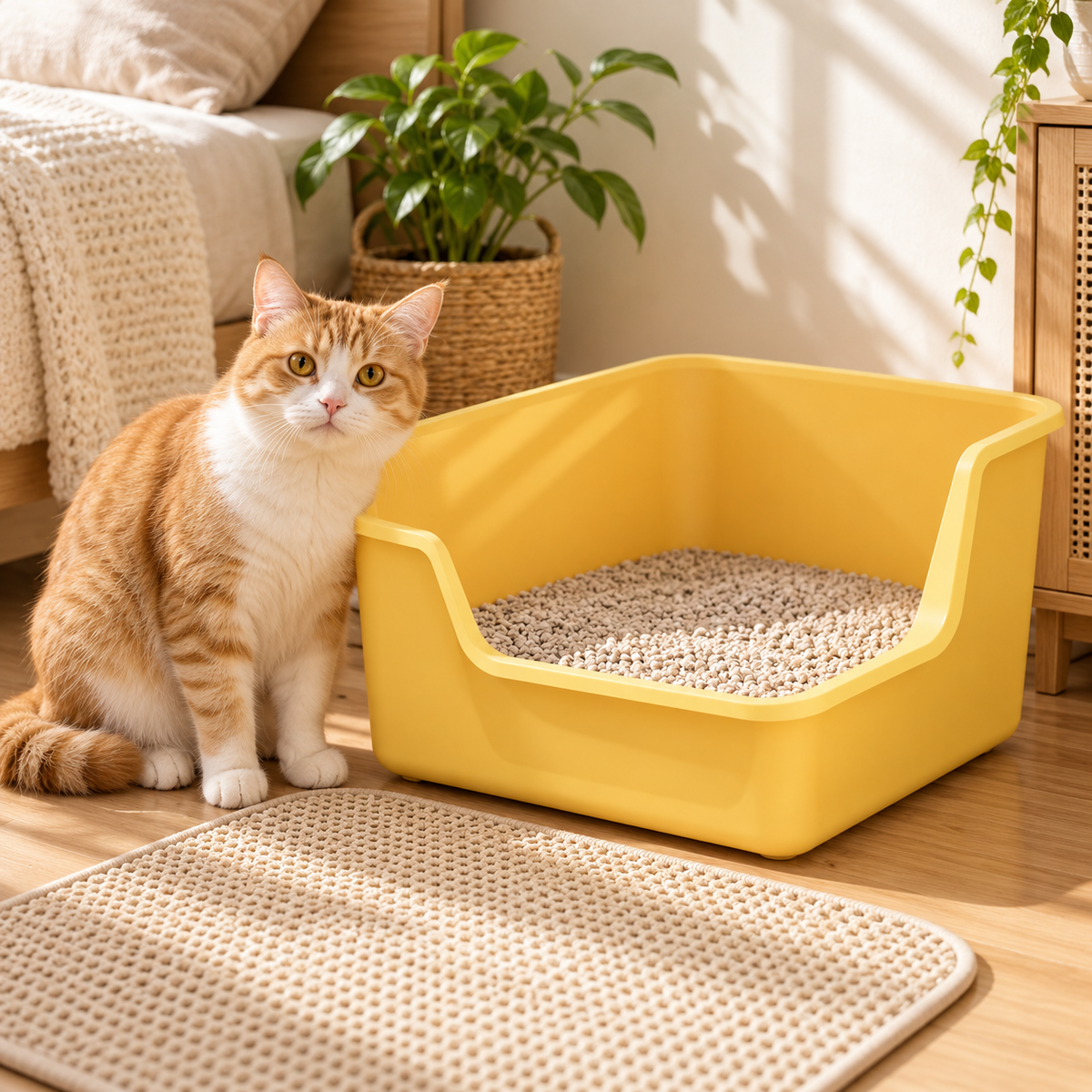 🐱 Open-Top Cat Litter Box | High-Sided Design | Easy-Access Cat Toilet Tray