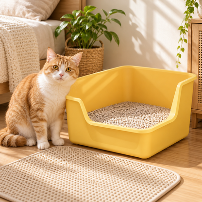 🐱 Open-Top Cat Litter Box | High-Sided Design | Easy-Access Cat Toilet Tray