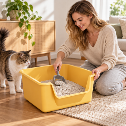 🐱 Open-Top Cat Litter Box | High-Sided Design | Easy-Access Cat Toilet Tray