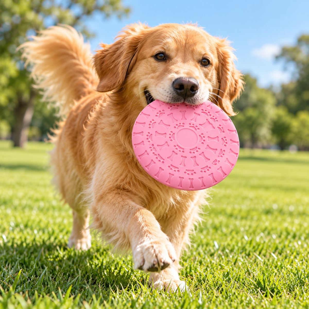 💗 Pink Dog Frisbee | Cute Paw Print &amp; Bone Design | Outdoor Interactive Dog Toy