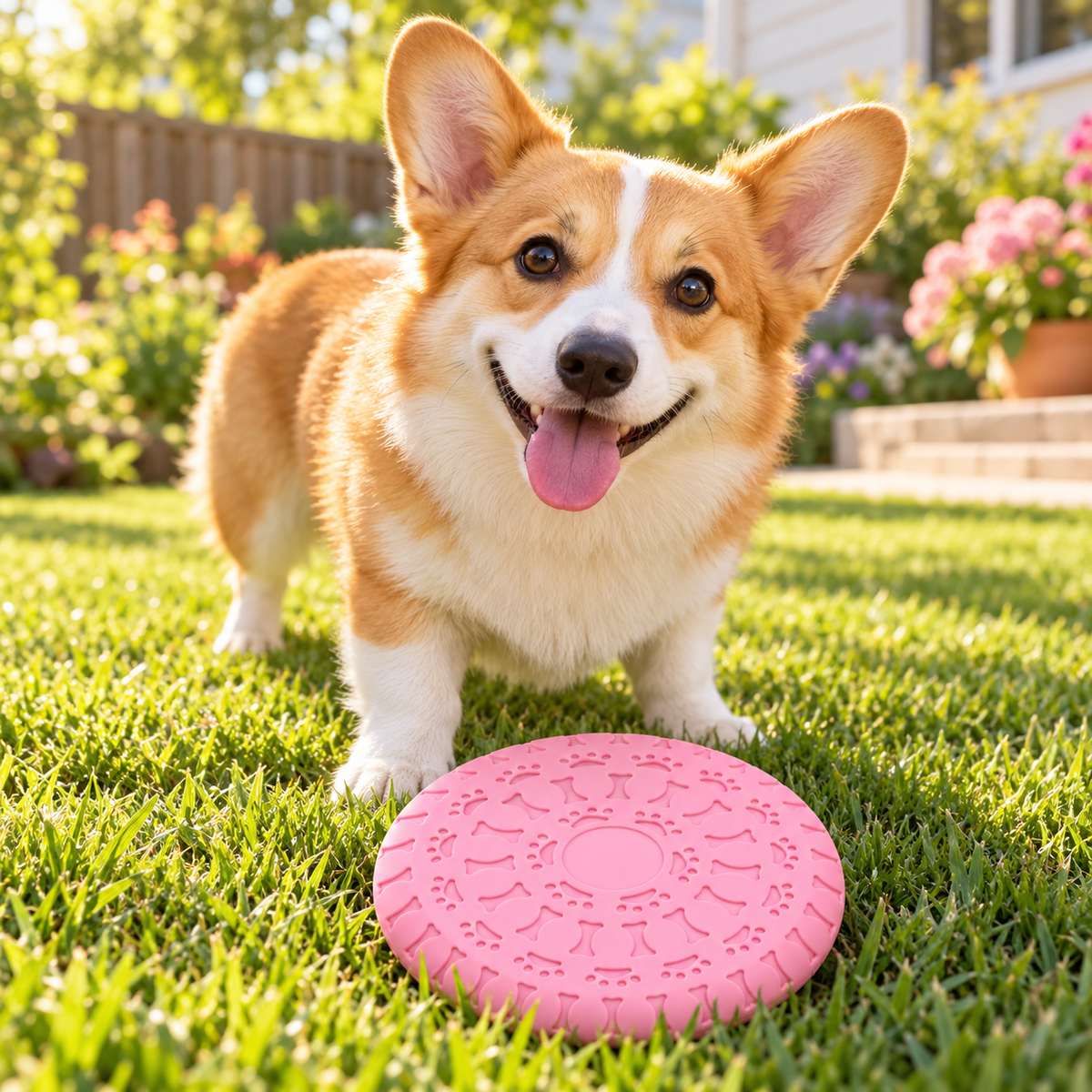 💗 Pink Dog Frisbee | Cute Paw Print &amp; Bone Design | Outdoor Interactive Dog Toy