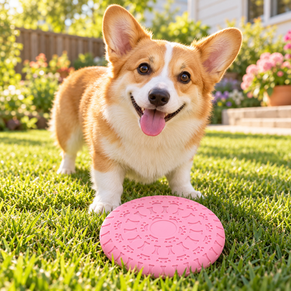 💗 Pink Dog Frisbee | Cute Paw Print &amp; Bone Design | Outdoor Interactive Dog Toy