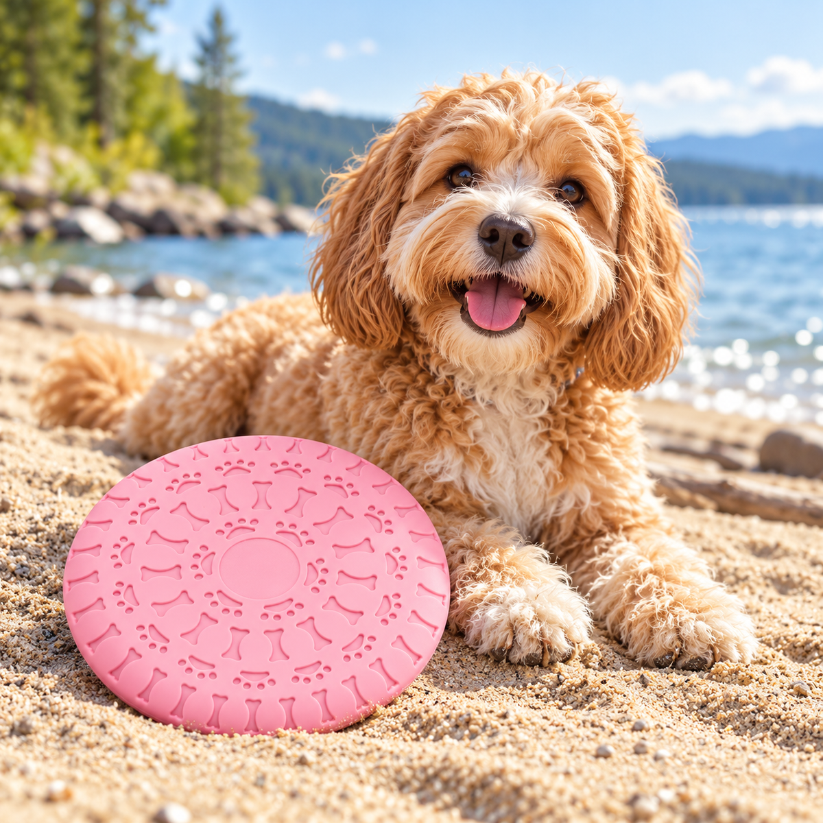 💗 Pink Dog Frisbee | Cute Paw Print &amp; Bone Design | Outdoor Interactive Dog Toy